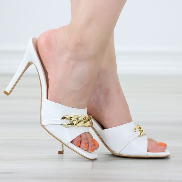White High Heel Sandals Square Open Toe Slip On Mules Stiletto's - Picture 9 of 11